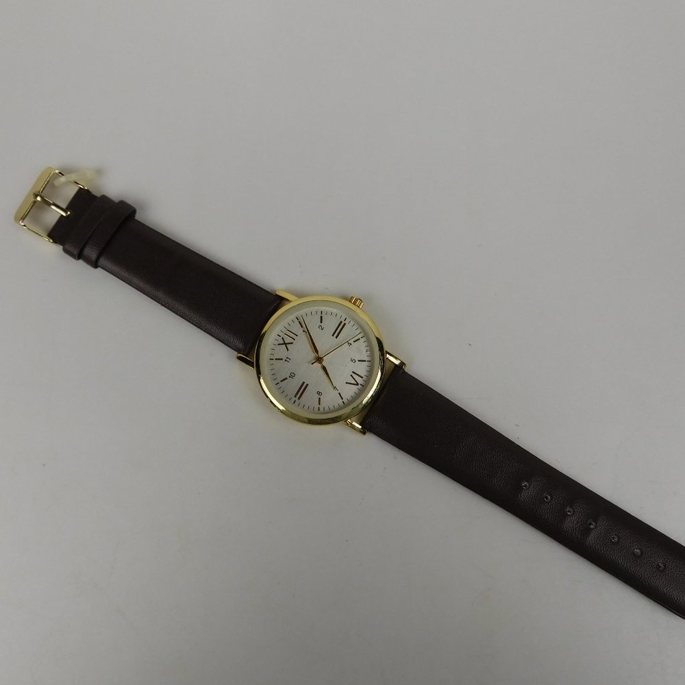 Fashion Watch - Brown Leather Like Band, Stainless Steel, Never Worn